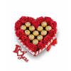Подарунковий бокс Преміум Серце з Ferrero Rocher, Kinder Chocolate та червоними трояндами